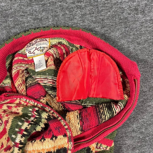 Vintage Heirloom Collectibles Red Green Fair Isle Zip Cardigan Sweater Sz S - Picture 8 of 9